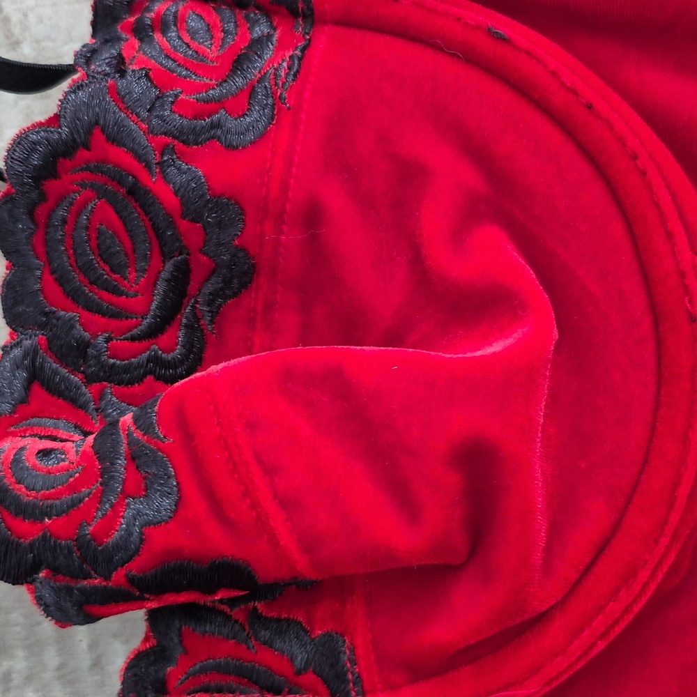 Secret Treasures Red Lace Bustier Black Lace Embroidery 38C - Picture 3 of 7